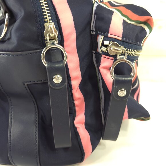 TORY BURCH TILDA STRIPED NYLON MEDIUM BACKPACK WITH ZIP CLOSURE NAVY BLUE PINK.. - Picture 10 of 16